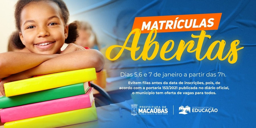 MATRÍCULAS PARA REDE MUNICIPAL INICIA-SE NESTA QUARTA-FEIRA, DIA 5 DE JANEIRO DE 2022