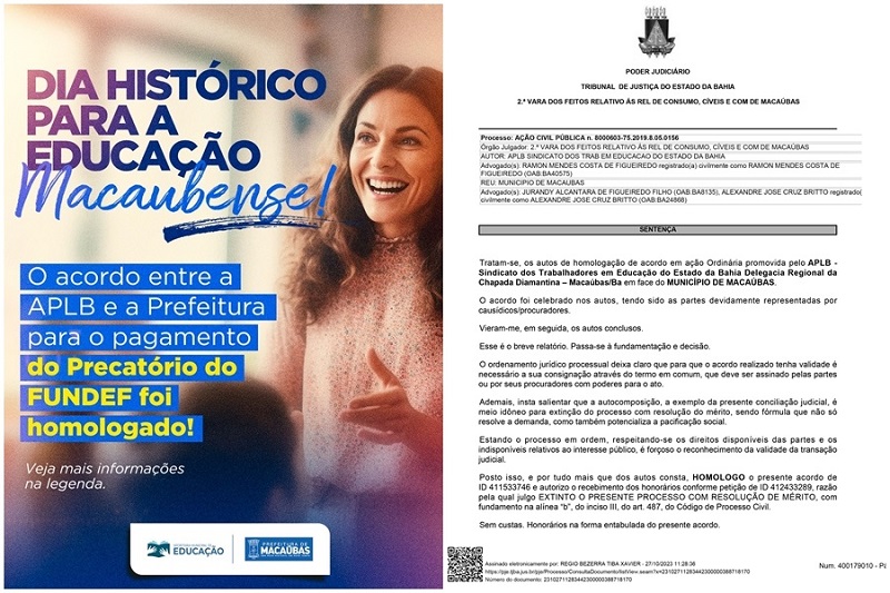 FOI HOMOLOGADO PELO JUIZ O ACORDO ENTRE A APLB E A PREFEITURA PARA O PAGAMENTO DOS PRECATÓRIOS