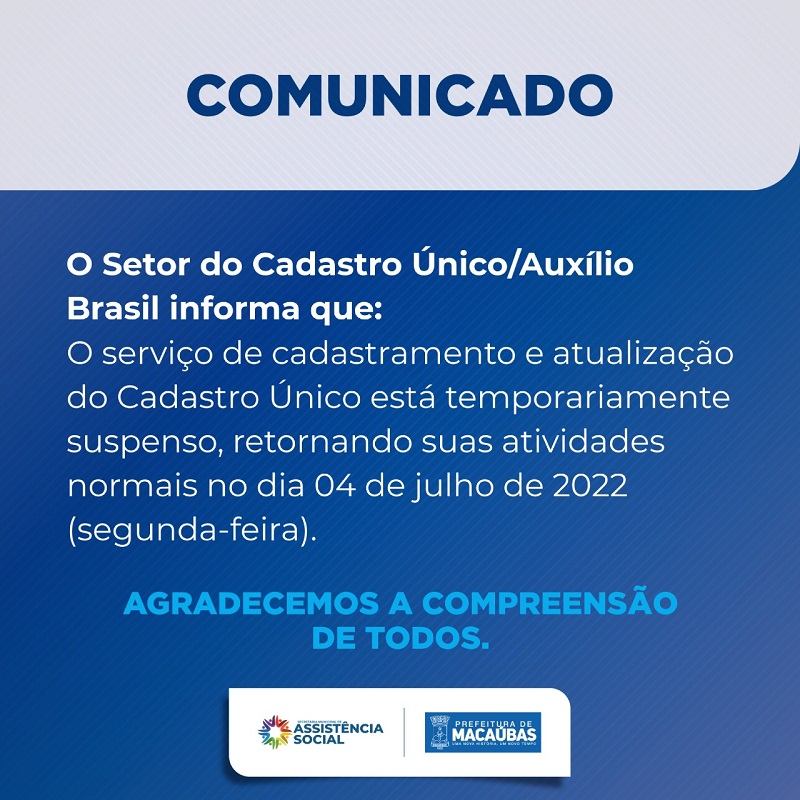 COMUNICADO DO SETOR DO CADASTRO ÚNICO/AUXÍLIO BRASIL
