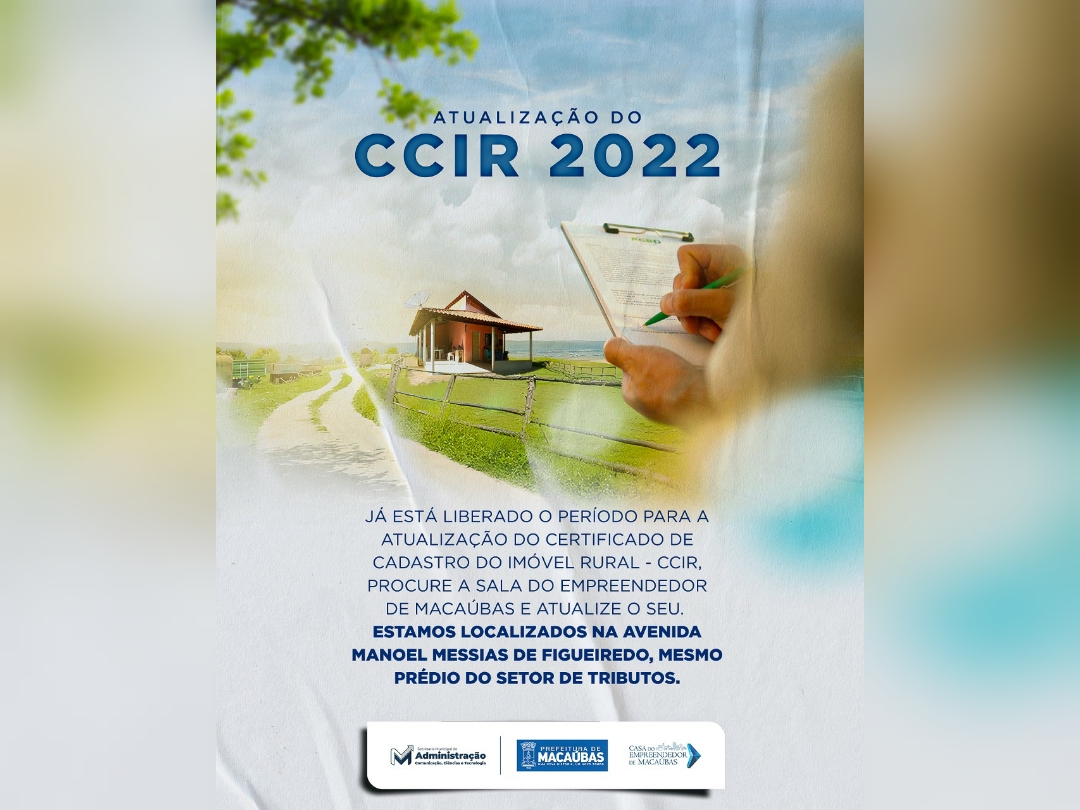 ATUALIZAÇÃO DO CCIR 2022! PROCURE A SALA DO EMPREENDEDOR