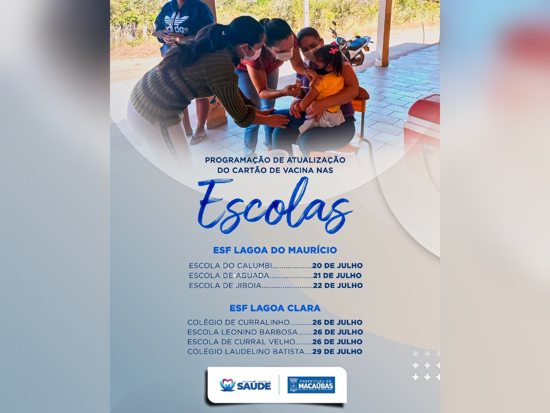 PROGRAMAÇÃO DE ATUALIZAÇÃO DO CARTÃO DE VACINA NAS ESCOLAS