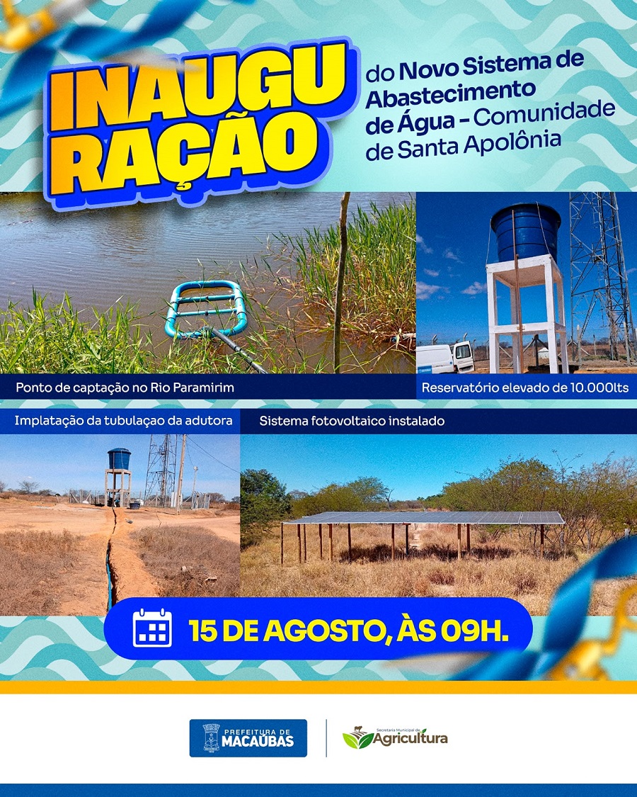ÁGUA É VIDA. E AGORA, ESSA CONQUISTA CHEGA PARA TRANSFORMAR A REALIDADE DAS FAMÍLIAS DO POVOADO SANTA APOLÔNIA